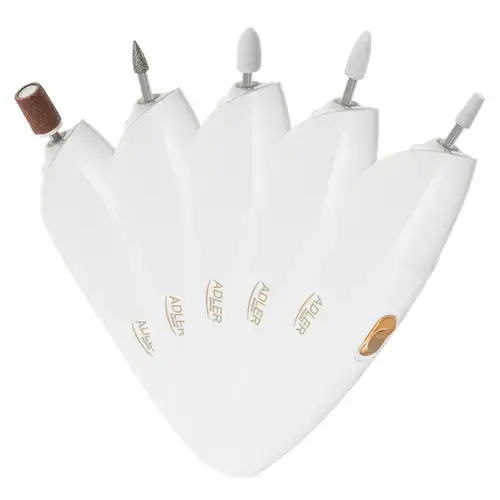 Freza de unghii 5in1 Adler AD 2179, 5 freze interschimbabile, Lumina LED, Geanta practica de calatorie (Alb)