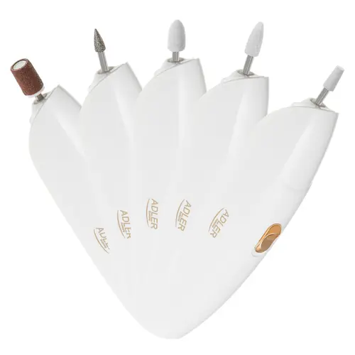 Freza de unghii 5in1 Adler AD 2179, 5 freze interschimbabile, Lumina LED, Geanta practica de calatorie (Alb)