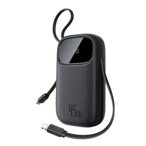 Baterie externa Baseus EnerFill FC31 Qpow 3 Digital Display, 10.000 mAh, 45W, cablu USB-C si Lightning incorporat (Negru)