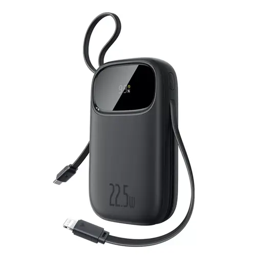 Baterie externa Baseus EnerFill FC31 10.000 mAh, Digital Display, 22.5W, cu cablu USB-C si Lightning inclus (Negru)