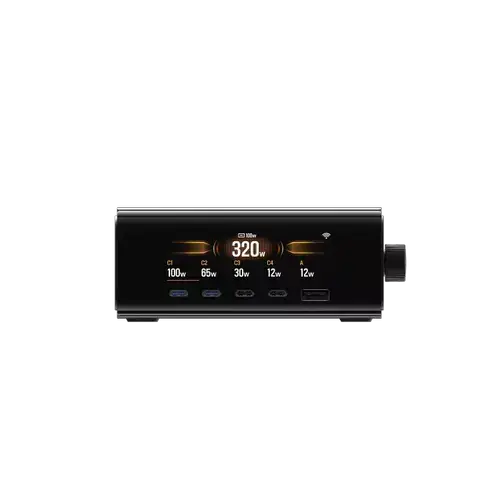 Incarcator si statie de incarcare EcoFlow RAPID Pro 320W, 5 porturi GaN, 4 × USB-C, 1 × USB-A (Negru)