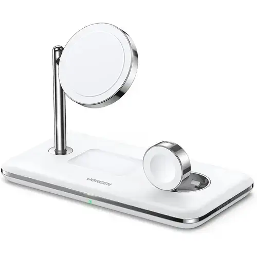 Incarcator wireless Ugreen 3-in-1, 25W, Qi2, compatibil MagSafe, pentru iPhone, AirPods si Apple Watch (Alb)