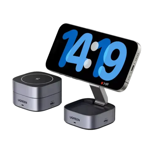 Incarcator wireless Ugreen MagFlow 2-in-1 Qi2, 15W (Gri)