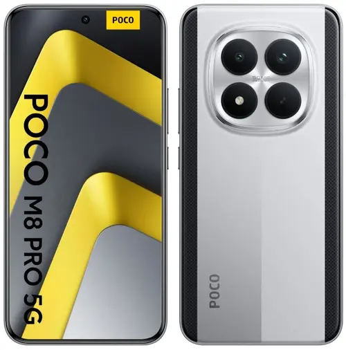 Telefon Mobil Poco M8 Pro, Procesor Qualcomm SM7635-AC Snapdragon 7s Gen 4, Octa-Core, Ecran AMOLED 6.83inch, 12GB RAM, 512GB Flash, Camera Duala 50 + 8 MP, 5G, Wi-Fi, Dual SIM, Android (Argintiu)