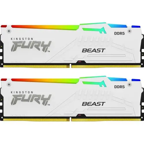 Memorii Kingston Fury Beast RGB White Intel XMP 3.0, 64GB (2x32GB), DDR5-5200MHz, CL40, Dual Channel