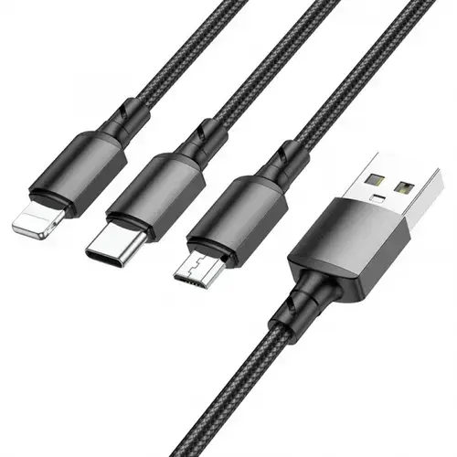 Cablu Incarcare Borofone BX72, USB-A - Lightning / microUSB / USB-C, 18W, 1m (Negru)