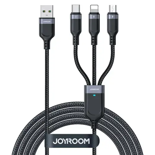 Cablu incarcare Joyroom S-A18 3in1, USB-A - Lightning / microUSB / USB-C, 20W, 1.2m (Negru)