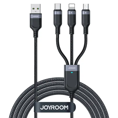 Cablu incarcare Joyroom S-A18 3in1, USB-A - Lightning / microUSB / USB-C, 20W, 1.2m (Negru)