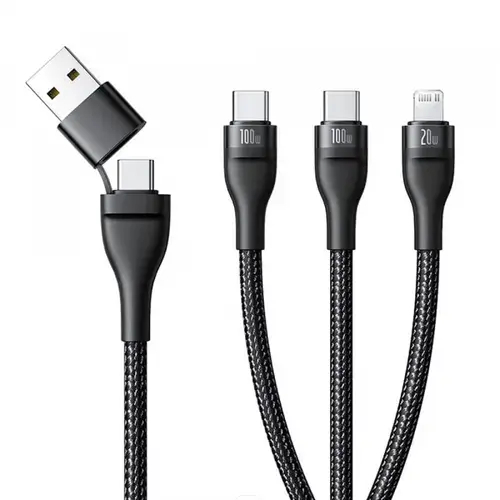 Cablu incarcare Baseus Flash Series III 3in1, USB-A / USB-C - Lightning / 2 x USB-C, 100W, 1.5m (Negru)