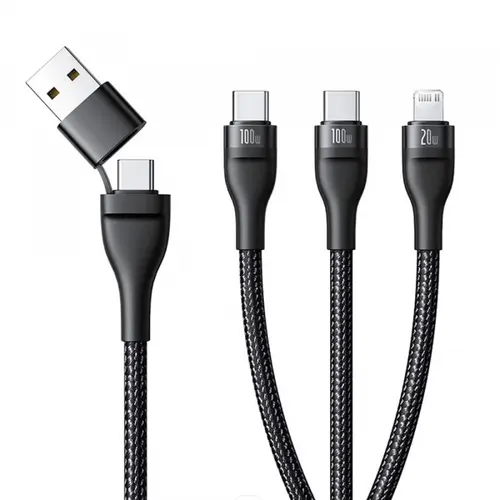 Cablu incarcare Baseus Flash Series III 3in1, USB-A / USB-C - Lightning / 2 x USB-C, 100W, 1.5m (Negru)