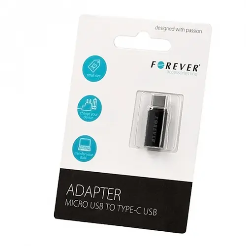 Adaptor Date/Incarcare Forever microUSB - USB-C (Negru)
