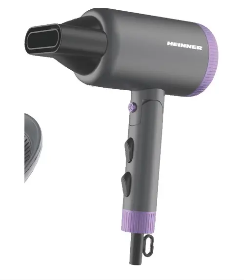 Uscator de par Heinner HHD-R20DC-GYV, Motor DC, 1700-2000 W, 2 trepte de putere, 3 setari de temperatura, Ionizare, Functie aer rece, Maner pliabil (Gri/Mov)