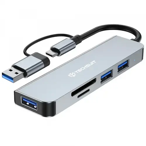 Hub USB / USB-C Techsuit H7 DataBridge, 5in1 (Gri)
