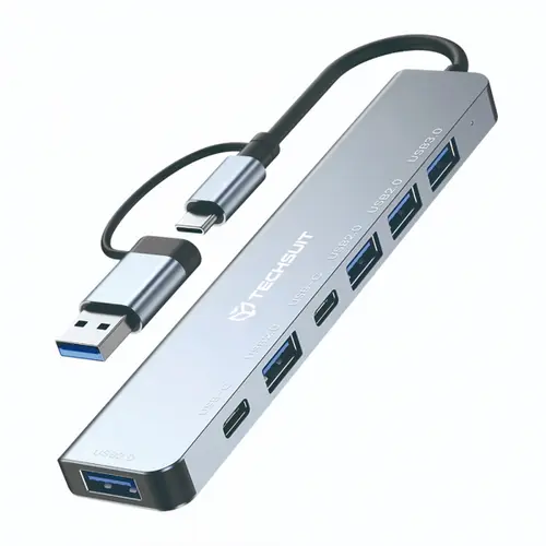 Hub USB / USB-C Techsuit H6 DataBridge, 7in1 (Gri)