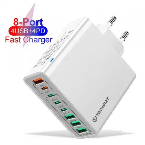 Incarcator Retea Techsuit CHPD224, 65W, 3.25A, 4 x USB-A - 4 x USB-C (Alb)