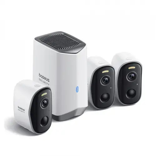 Kit Camere de Supraveghere exterior Baseus N1, Wi-Fi, 2K, IP67, Set 3 bucati (Alb)