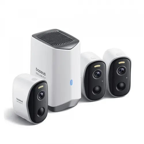 Kit Camere de Supraveghere exterior Baseus N1, Wi-Fi, 2K, IP67, Set 3 bucati (Alb)