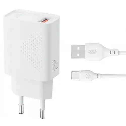 Incarcator Retea Cu Cablu USB-C XO Design L159, 18W, 3A, 1 x USB-A (Alb)