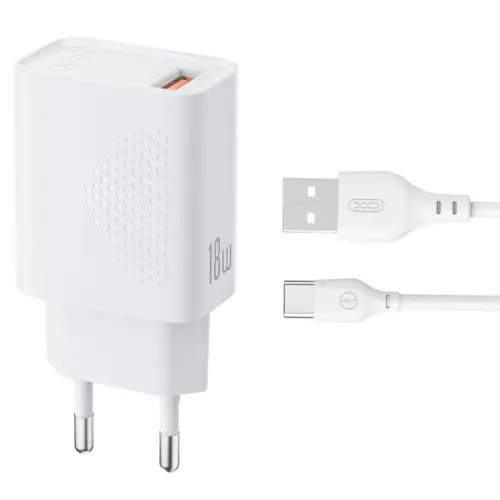 Incarcator Retea Cu Cablu USB-C XO Design L159, 18W, 3A, 1 x USB-A (Alb)