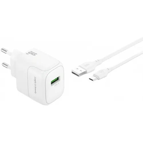 Incarcator Retea Cu Cablu microUSB XO Design L135, 18W, 3A, 1 x USB-A (Alb)