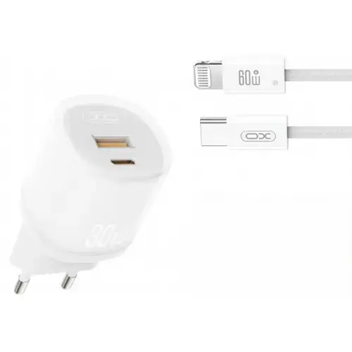 Incarcator Retea Cu Cablu Lightning XO Design L151, 30W, 3A, 1 x USB-A - 1 x USB-C (Alb)
