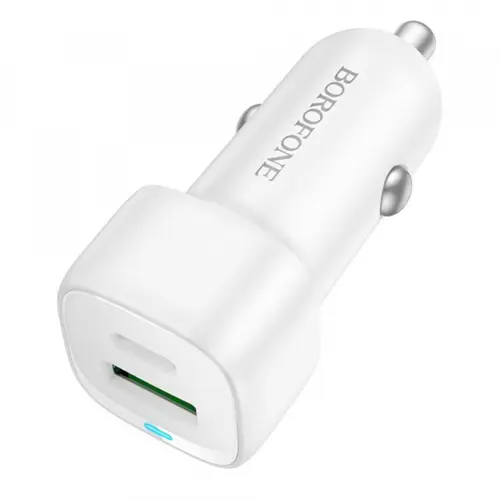 Incarcator Auto Borofone BZ34B Cloud, 20W, 3A, 1 x USB-A - 1 x USB-C (Alb)