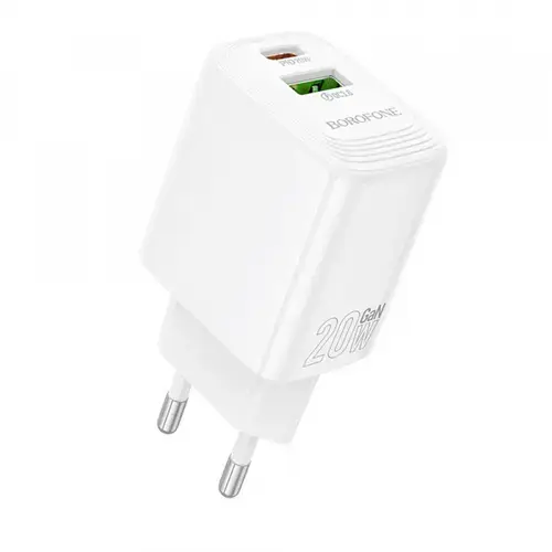 Incarcator Retea Borofone BN27 Fuente, 20W, 3A, 1 x USB-A - 1 x USB-C (Alb)