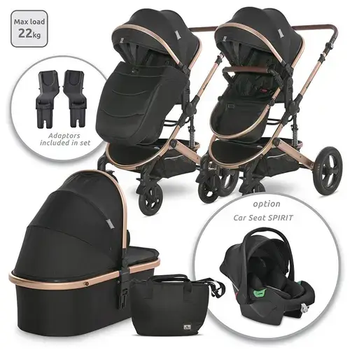 Carucior transformabil Lorelli Boston, 0-22 kg, cos auto separat, 0-4 ani (Negru)