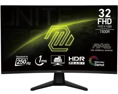 Monitor Gaming VA LED MSI 31.5inch MAG 32C6X, Full HD (1920 x 1080), HDMI, DisplayPort, Ecran curbat, 250 Hz, 1 ms (Negru)