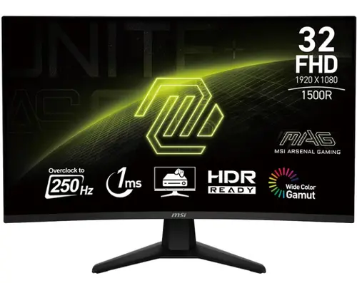 Monitor Gaming VA LED MSI 31.5inch MAG 32C6X, Full HD (1920 x 1080), HDMI, DisplayPort, Ecran curbat, 250 Hz, 1 ms (Negru)