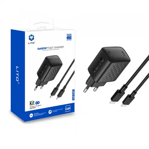 Incarcator Retea Cu Cablu USB-C Lito LC13T, 20W, 3A, 1 x USB-C (Negru)