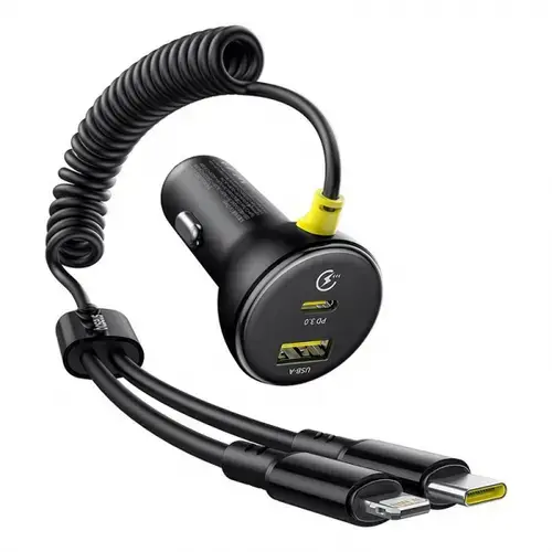 Incarcator Auto Cu Cablu USB-C / Lightning Baseus Circular C00035902121-00, 60W, 3A, 1 x USB-A - 1 x USB-C (Negru)