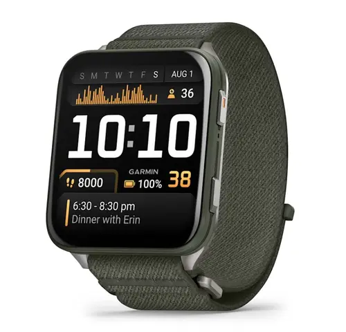 Smartwatch Garmin Garmin Venu X1, Ecran AMOLED 2inch, 32GB Flash, GPS, Bluetooth, ANT+, Wi-Fi, iOS/Android (Argintiu/Verde)