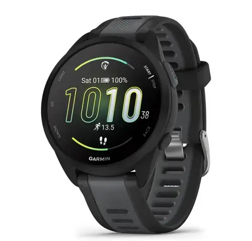 Smartwatch Garmin Forerunner 165 Music, Ecran AMOLED 1.2inch, GPS, 4GB Flash, Bluetooth®, ANT+®, Wi-Fi®, Android/iOS, 5 ATM (Negru/Gri)