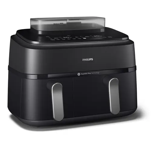 Friteuza dubla cu aer cald Philips Seria 5000 NA551/00, 9L, 12 programe, 2750 W, Rapid Air,  Cos 1.4 kg, Temperatura 40-200 C (Negru)