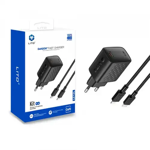 Incarcator Retea Cu Cablu Lightning Lito LC13L, 20W, 3A, 1 x USB-C (Negru)
