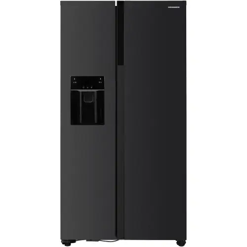 Side by side Heinner HSBS-HM513NFIMDXE++, 513 l, No Frost, Dozator de gheata, Display LED, Clasa E, Compresor Inverter, Smart, Alarma usa deschisa, H 177 cm (Inox/Negru)