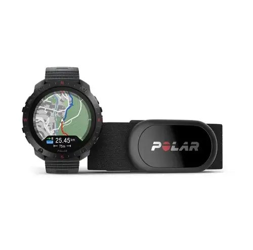 Smartwatch Polar Grit X2 Pro + H10, Ecran AMOLED 1.39inch, GPS, Bluetooth, 32GB Flash, S-L, Busola, Saturatie Oxigen, Giroscop (Negru)