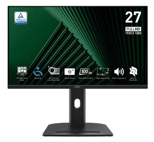 Monitor IPS LED MSI 27inch PRO MP275PG, Full HD (1920 x 1080), VGA, HDMI, DisplayPort, Boxe, Pivot, 100 Hz, 1 ms (Negru)