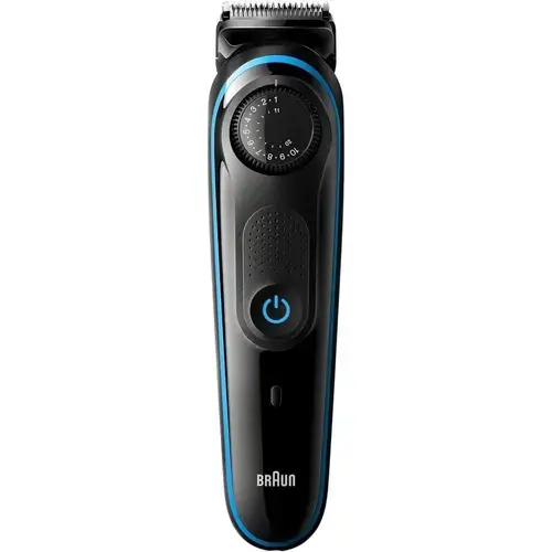Aparat pentru ingrijirea barbii Braun Beard Trimmer 3, BT3240 Wet&Dry, buton rotativ de precizie, Aparat de ras Gillette, Negru/Albastru