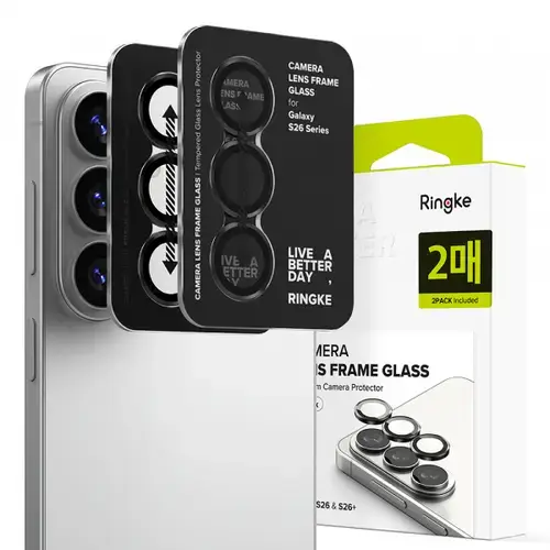 Folie de protectie Camera Spate Ringke pentru Samsung Galaxy S26 Plus / S26, Sticla Securizata, Set 2 bucati, Neagra