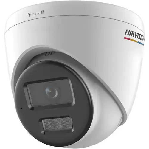 Camera supraveghere IP Turret cu iluminare duala Hikvision ColorVu DS-2CD1327G2H-LIUF/SL, 2MP, 2.8 mm, IR/lumina alba 30 m, microfon si difuzor slot card, ONVIF, PoE, lumina stroboscopica