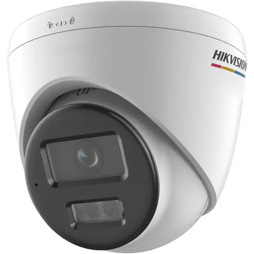 Camera supraveghere IP Turret cu iluminare duala Hikvision ColorVu DS-2CD1327G2H-LIUF/SL, 2MP, 2.8 mm, IR/lumina alba 30 m, microfon si difuzor slot card, ONVIF, PoE, lumina stroboscopica
