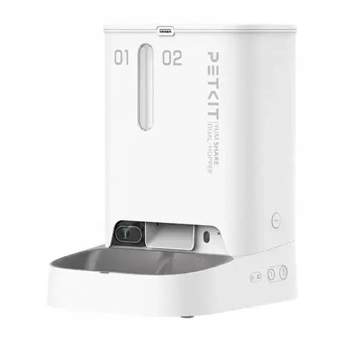 Dozator automat mancare animale de companie Petkit Yumshare Dual, 5l, cu camera, control prin aplicatie (Alb)