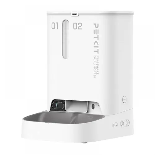 Dozator automat mancare animale de companie Petkit Yumshare Dual, 5l, cu camera, control prin aplicatie (Alb)