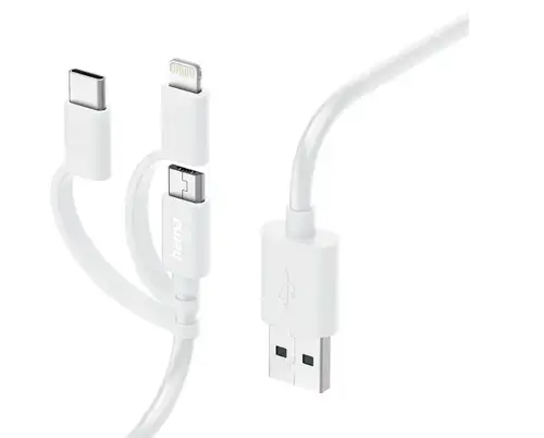 Cablu date Hama 201535, 3-in-1, Micro-USB/USB-C/Lightning, 1.0 m (Alb)
