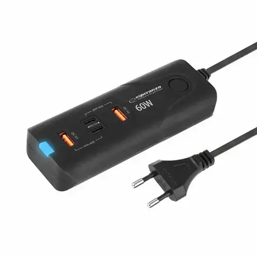 Incarcator de retea Esperanza EZC109, 60W, 2xUSB-C, 2xUSB-A (Negru)
