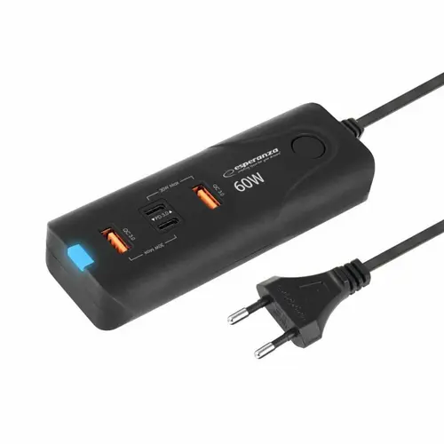 Incarcator de retea Esperanza EZC109, 60W, 2xUSB-C, 2xUSB-A (Negru)