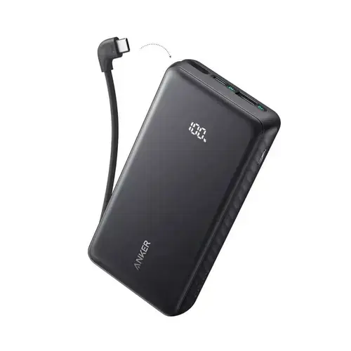 Acumulator extern Anker Zolo A110EH11, 20000 mAh, 22.5W, USB-A, USB-C, Cablul USB-C incorporat (Negru)