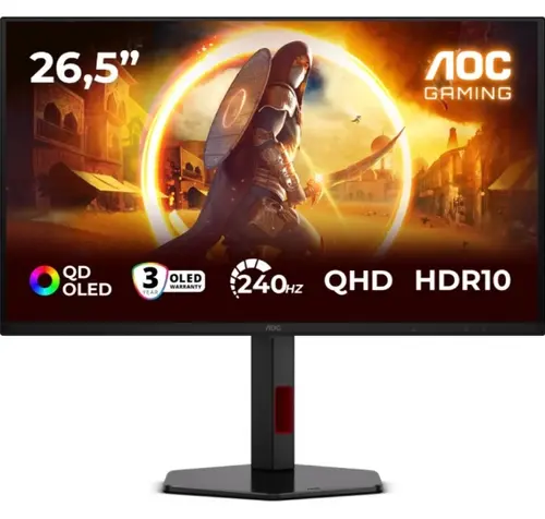 Monitor Gaming QD-OLED AOC 26.5inch Q27G4ZDR, QHD (2560x1440), HDMI, DisplayPort, Pivot, 240 Hz, 0.03 ms (Negru)